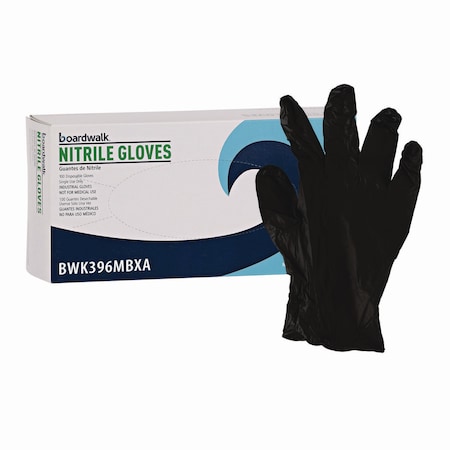 Boardwalk 396 Series, Disposable Gloves, 4.4 mil Palm, Nitrile, Powder-Free, M, 100 PK, Black BWK396MBX